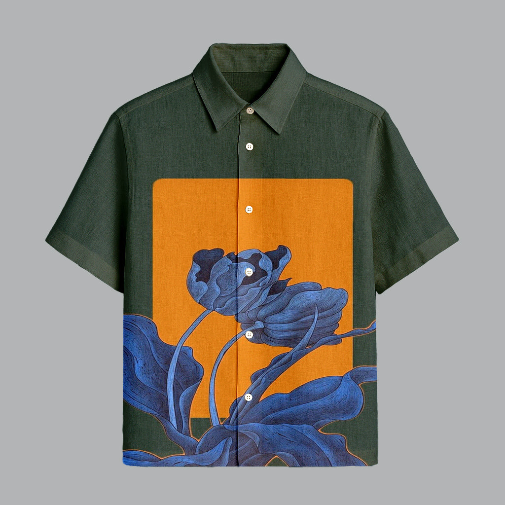 Dark Green Printed Half Sleeve Shirt