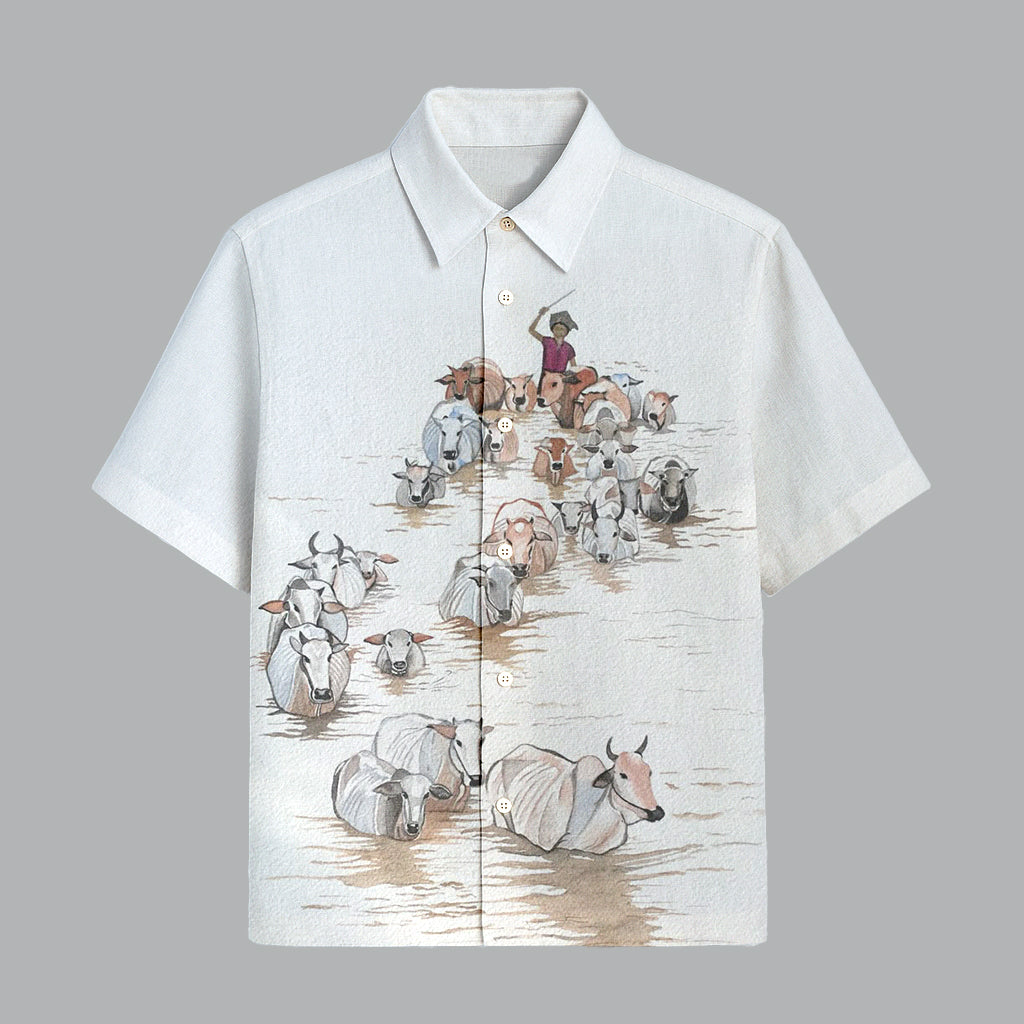 White Printed Half Sleeve Shirt