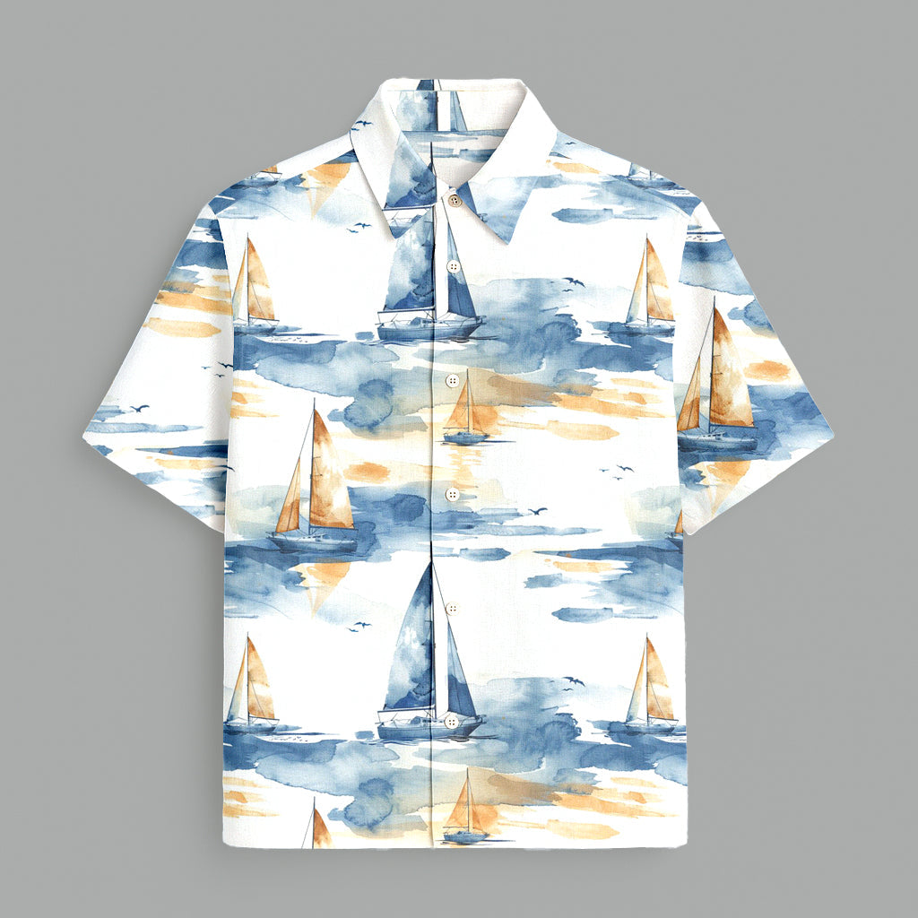 White Boat Printed Half Sleeve Shirt