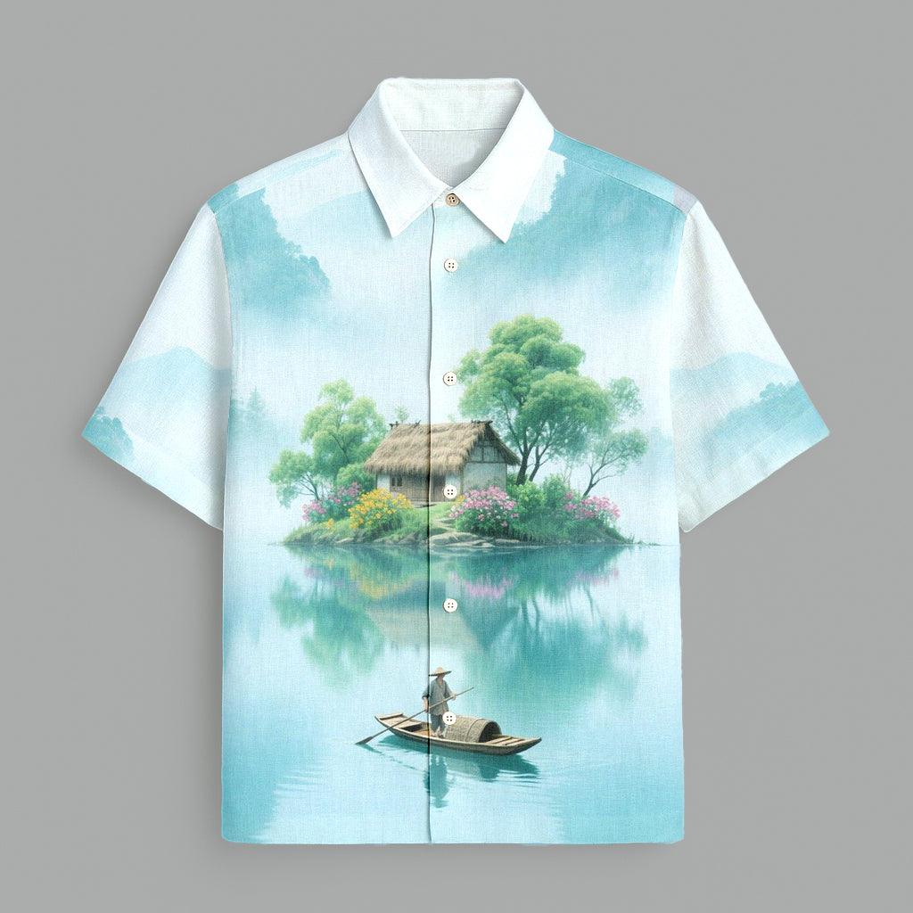 Cyan Printed Half Sleeve Shirt