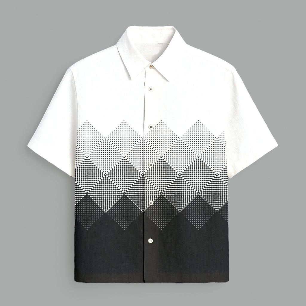 White And Black Printed Half Sleeve Shirt