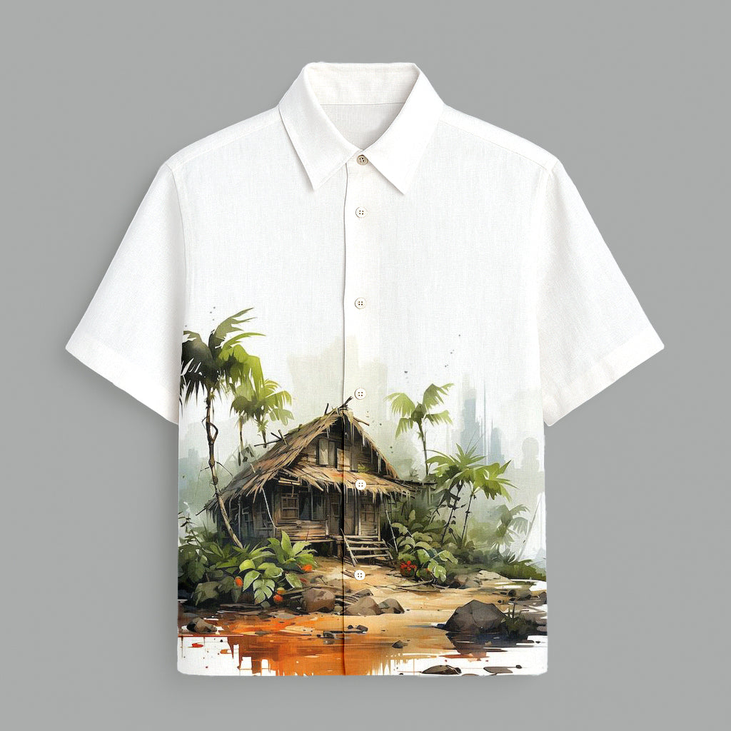 White Printed Half Sleeve Shirt