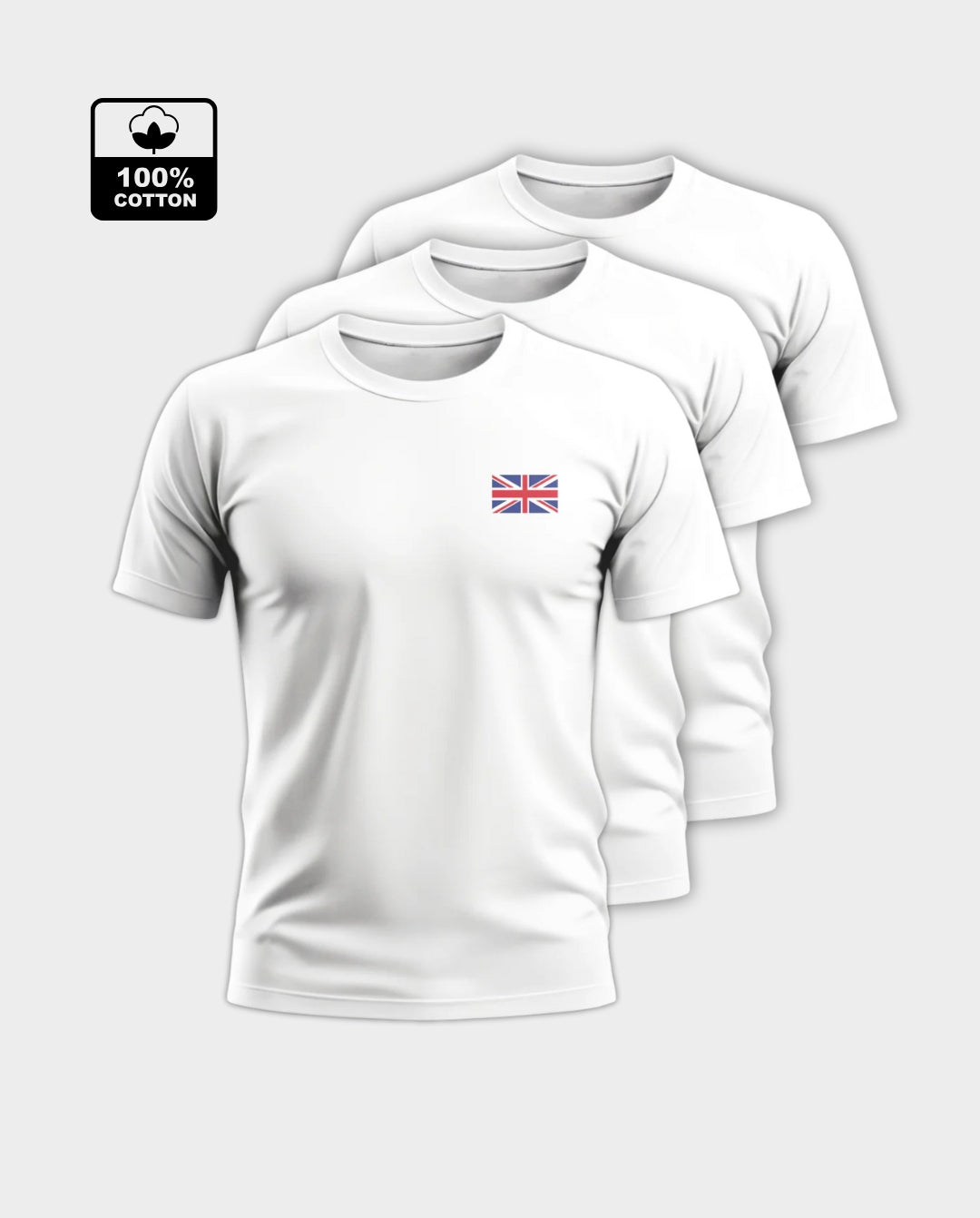 3-Pack Men's Flattering Fit UK Style T-Shirt - White