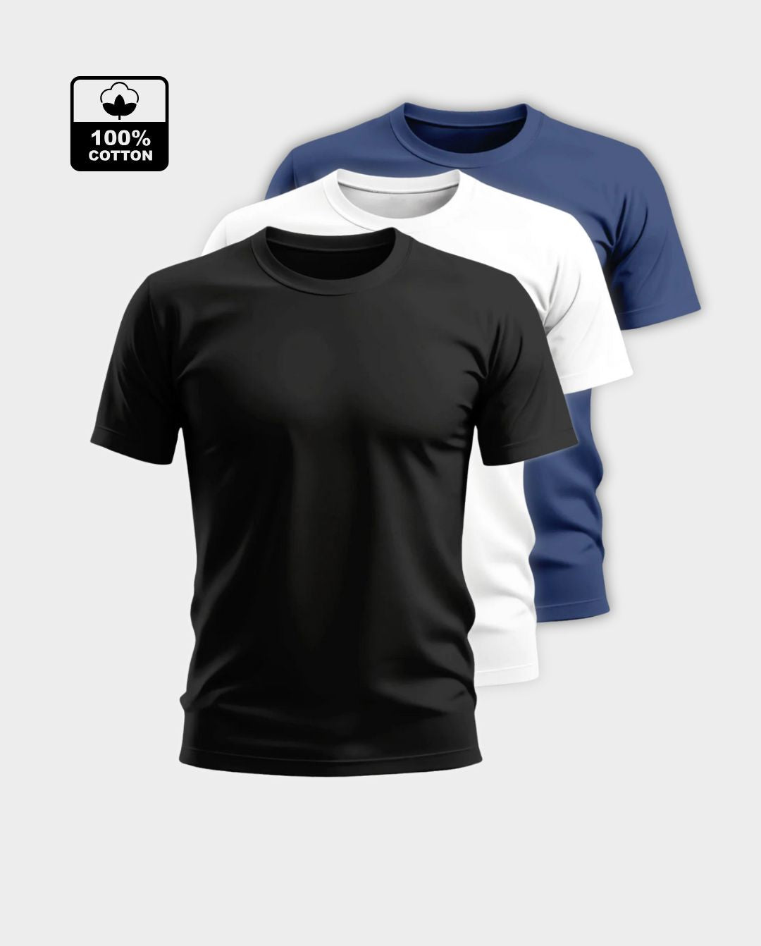 3-Pack Men's Flattering Fit T-Shirt - Black,White And Navy Blue