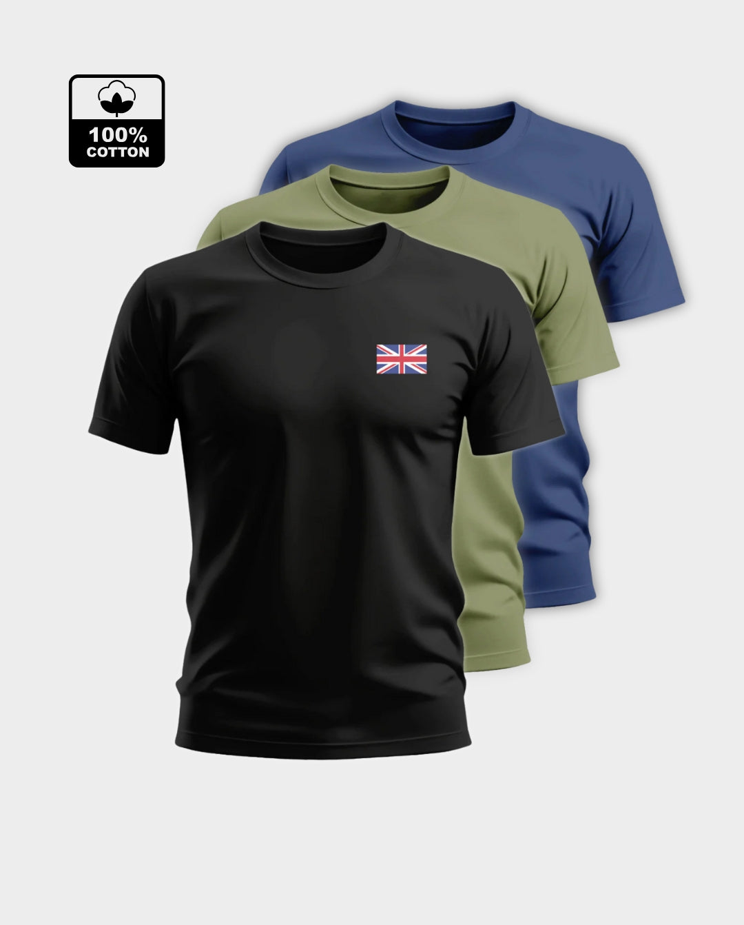 3-Pack Men's Flattering Fit T-Shirt - Black,Olive Green And Navy Blue