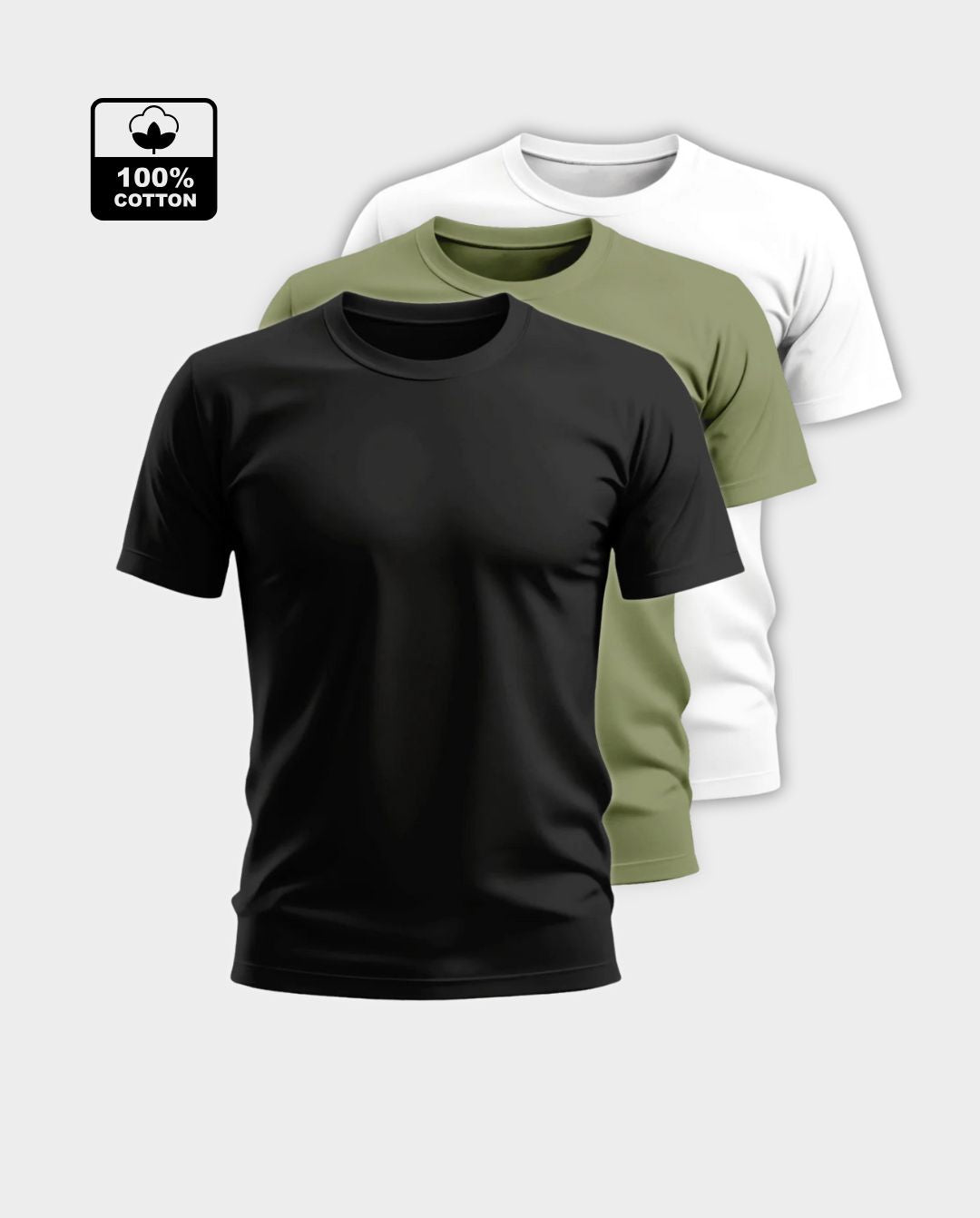 3-Pack Men's Flattering Fit T-Shirt - Black,Olive Green And White