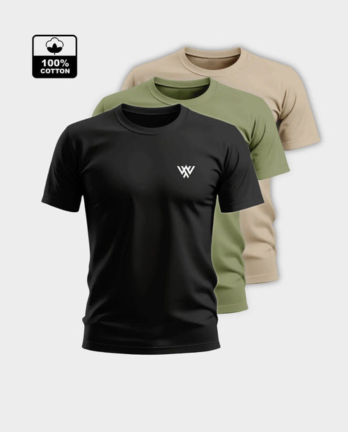 3-Pack Men's Flattering Fit T-Shirt - Black,Olive Green And Beige